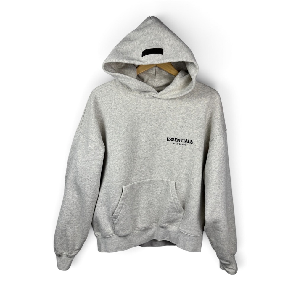 Fear of God Essentials Hoodie Mens Medium Grey Heather Logo Oversized Pullover - Picture 2 of 11